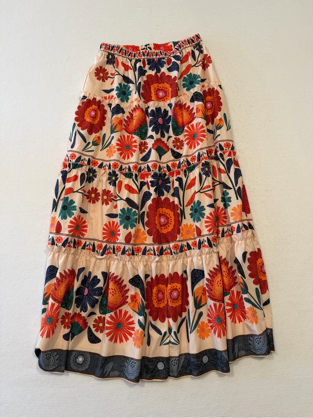 Verdusa Womenโs Tiered Layered Long Skirt Medium Multicolor Floral Print Boho
